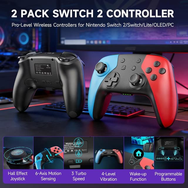Detalle de AceGamer Pro Hall Effect Controllers Accessories Bundle for Nintendo Switch 2 (17-in-1) — carry case, screen protector, grips & more