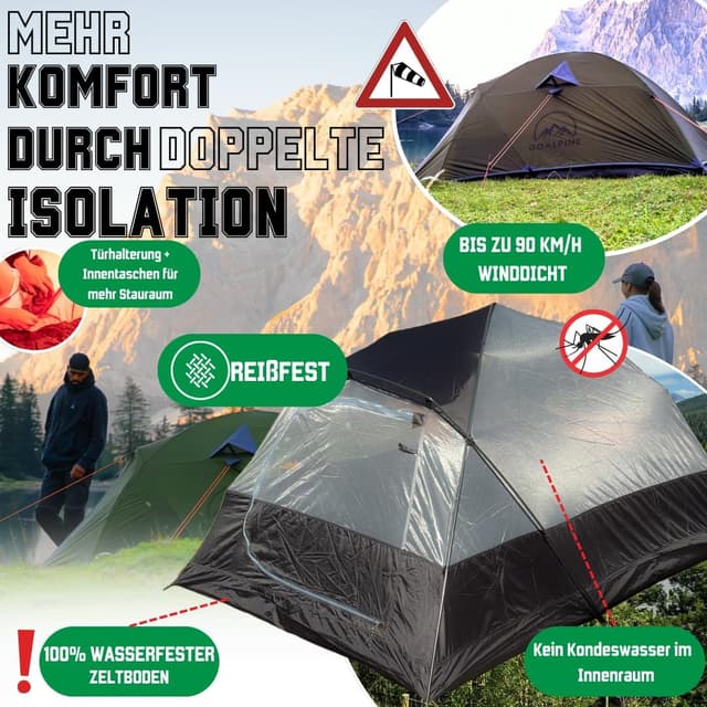 Detalle de GOALPINE® Zelt für 1–2 große Personen – wasserdicht (4000 mm), ultraleicht & kleines Packmaß für Touren