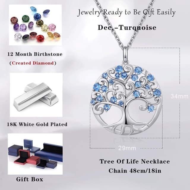 Detalle de jiamiaoi Weißgold-plattierter Baum-des-Lebens-Anhänger mit Kette und Zirkonia