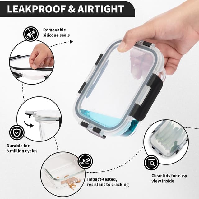 Detalle de S SALIENT 5-pack glass storage containers with lids (borosilicate), airtight & leakproof, BPA-free