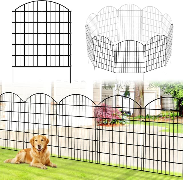 Detalle de Thealyn Decorative Garden Fence (81cm H x 71cm W) – 5-panel outdoor rustproof metal dog fence, 3.5m total length