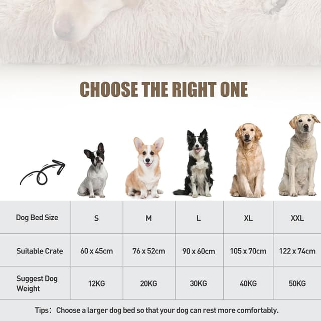 Detalle de KSIIA Extra Large Calming Dog Crate Bed (XL) – Fluffy Washable Mattress, Anti-Skid Base, Beige 105x70cm