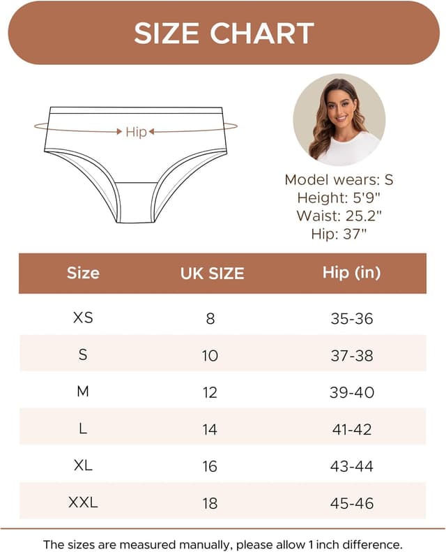 Detalle 2 de INNERSY Women’s Cotton Bikini Briefs (Mid Rise Hipster) – Soft Tag-Free Knickers, Pack of 6