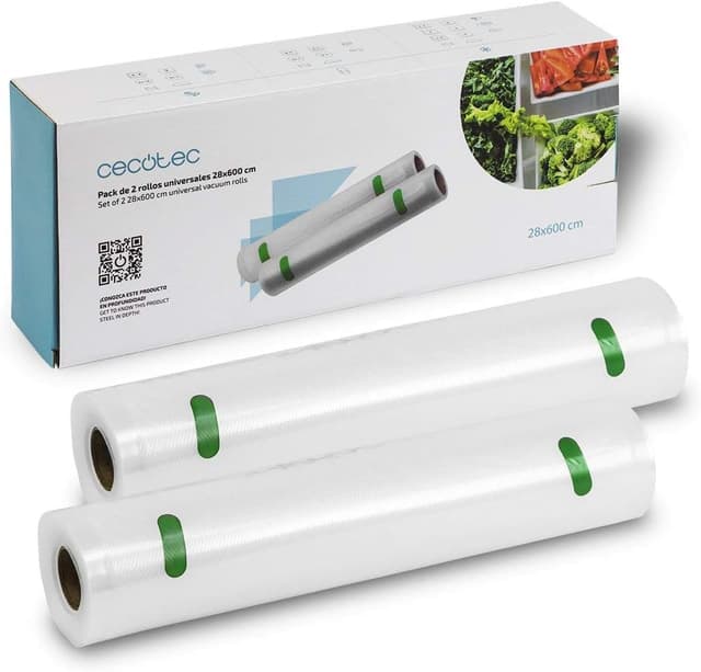 Detalle de Cecotec Rouleaux gaufrés sous vide : set de 2 rouleaux grands 28 x 600 cm, sans BPA