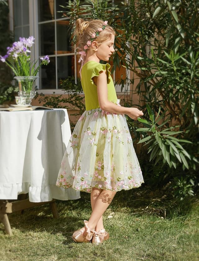 Detalle 2 de PatPat robe de fille en tulle sans manches avec broderies florales (2 à 10 ans)