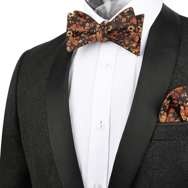 Detalle 2 de Alizeal Floral Self Tied Bow Tie & Pocket Square Set for Weddings and Parties