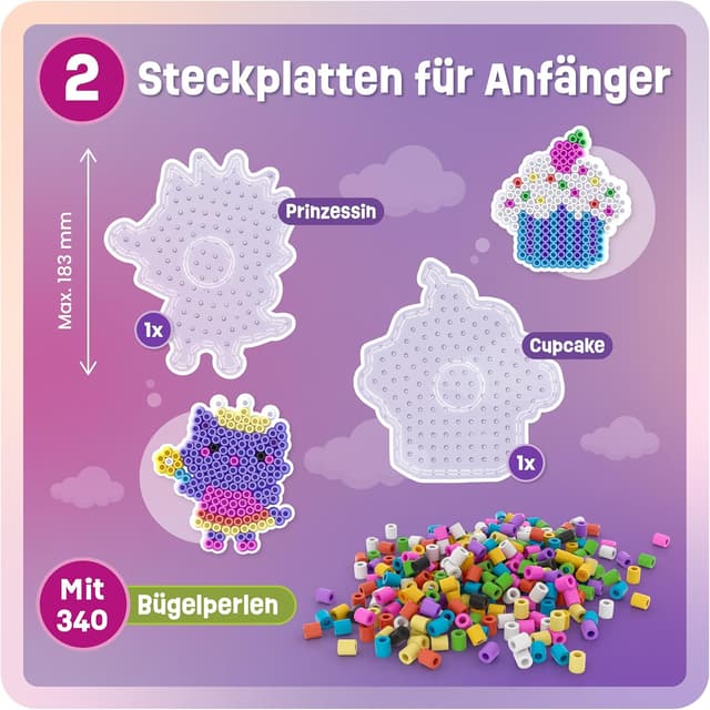 Detalle 2 de Smowo 10mm Bügelperlen-Set mit Prinzessin & Cupcake Steckplatten (Kreativset für Kinder ab 3 Jahren)