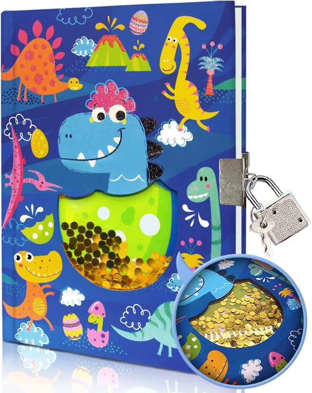 Detalle de Dinosaurier-Tagebuch Junge mit Schloss – 17,8 x 13,5 cm, 80 linierte Blätter