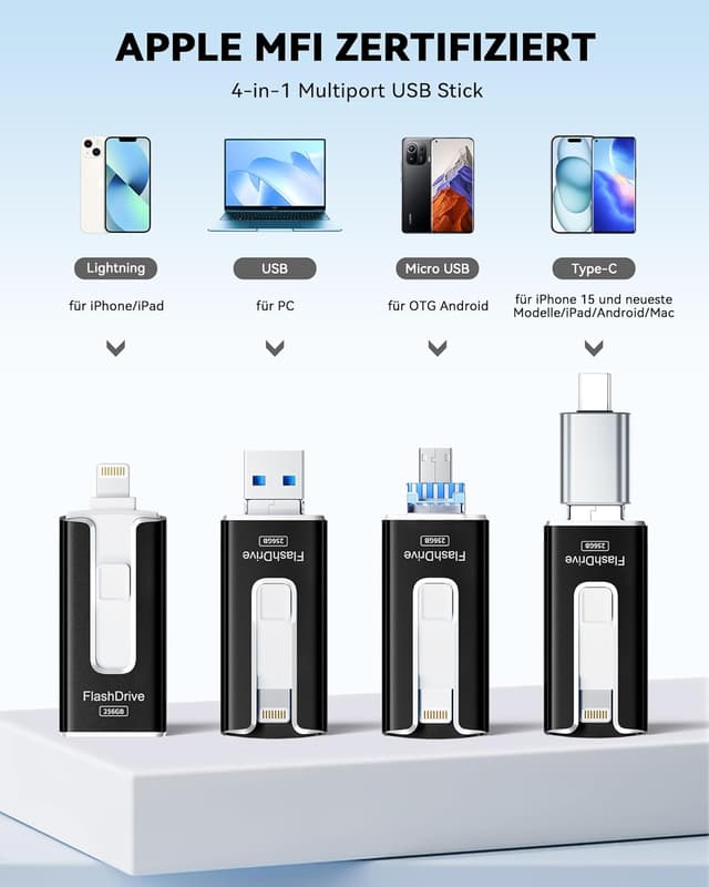Detalle 2 de SUDEHO USB Stick 256 GB – iPhone/Android Speicherstick