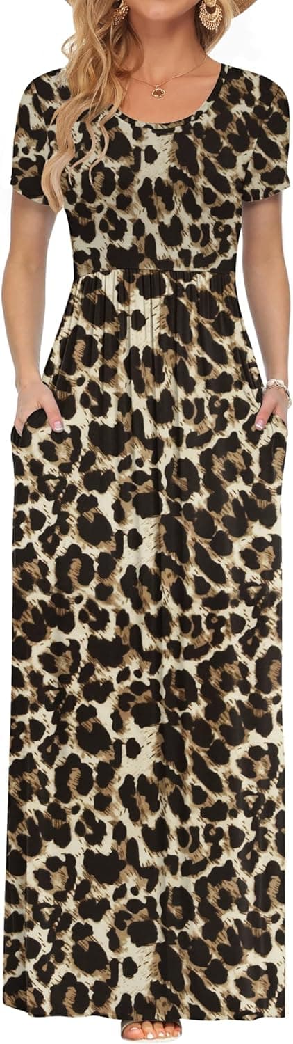 Detalle de AUSELILY Damen Sommerkleid Kurzarm Long Maxi mit Taschen – casual bis Arbeit