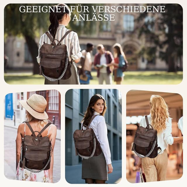 Thumbnail 6 de LEASOUL Damen Rucksack-Set wasserfest mit Diebstahlschutz & veganem Leder – Cityrucksack mit Handgelenktasche