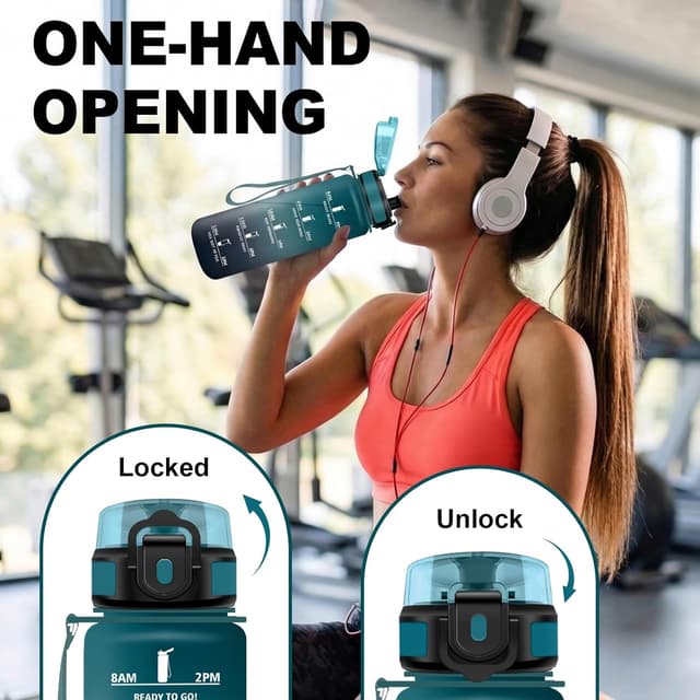 Detalle de JAPORIA Gourde Motivation 1L avec filtre et marqueur de temps (sans BPA)