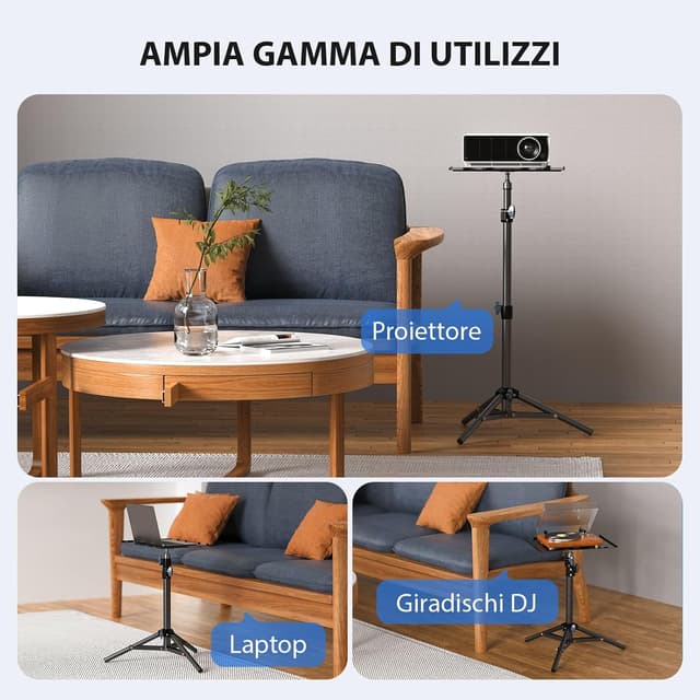 Detalle de LEORFI Supporto per Proiettore treppiede per laptop con altezza regolabile 45–115 cm e piatto pieghevole, portata fino a 10 kg