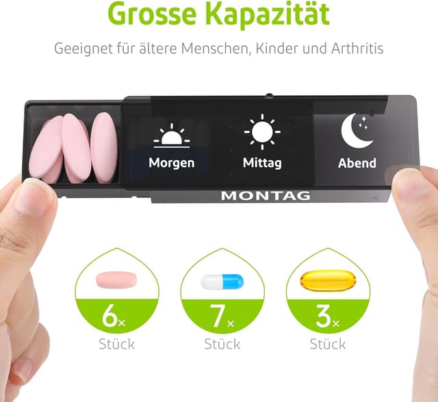 Detalle de 7-Tage Pillenbox Opret mit 3 Fächern