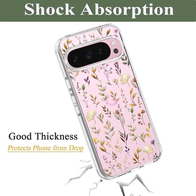 Detalle 1 de Unov Hülle für Google Pixel 9 Pro XL – klare, schlanke Soft-TPU-Schutzhülle mit Prägung (Goldener Garten)