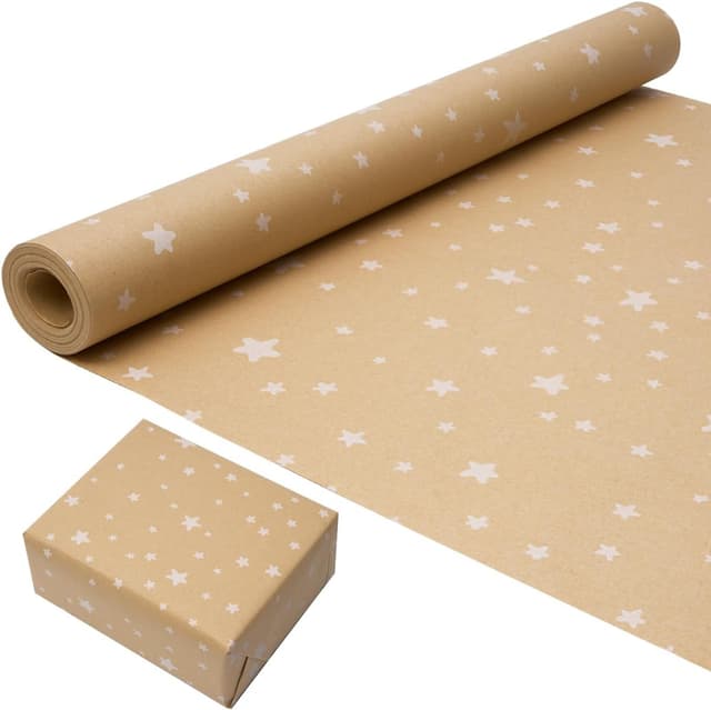 Detalle 2 de ZHNERY Recyclable Kraft Gift Wrapping Paper Roll for Birthday in Blue with Star Design (43cm x 15M)