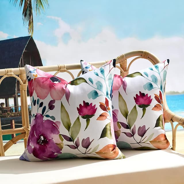 Detalle de KWLET waterproof outdoor cushion covers (40x40cm) – floral set of 2 with hidden zipper