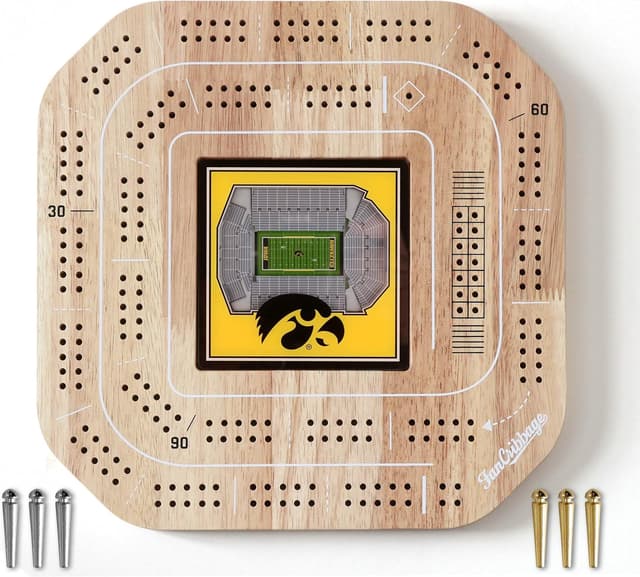 Detalle de YouTheFan NCAA Licensed Fan Cribbage Wood Board Game (2-Player)