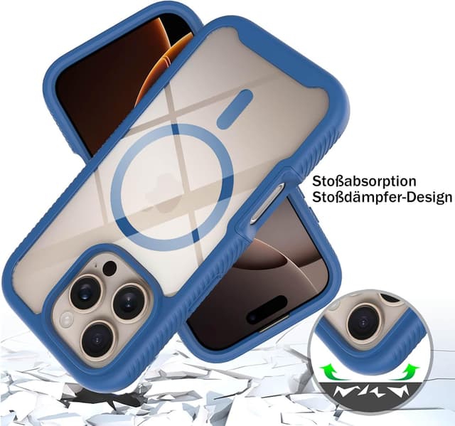 Detalle de Leedia Handyhülle für iPhone 16 Pro Max (Magsafe), 360° Schutz mit integrierter Schutzfolie & Kameraschutz, blau
