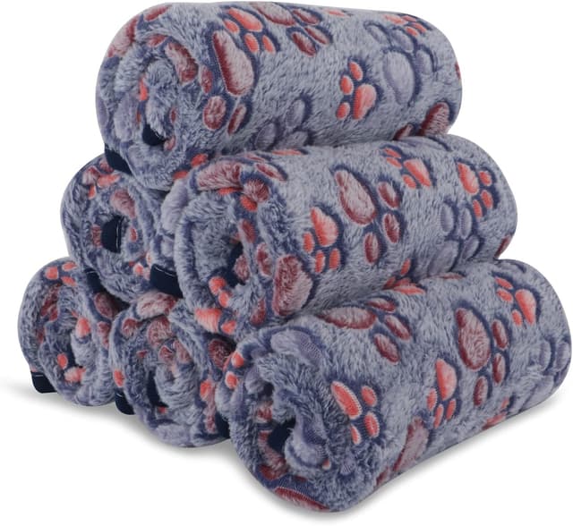 Detalle 2 de BVAGSS 6 Pack Small Dog Blanket (76 x 52 cm) – Super-soft fleece flannel pet covers with paw print design