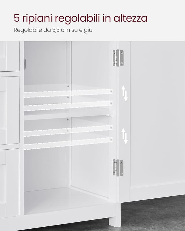 Detalle de VASAGLE Mobile da Bagno BBC542P31V1 con 3 cassetti e ripiani regolabili, 30 x 60 x 80 cm