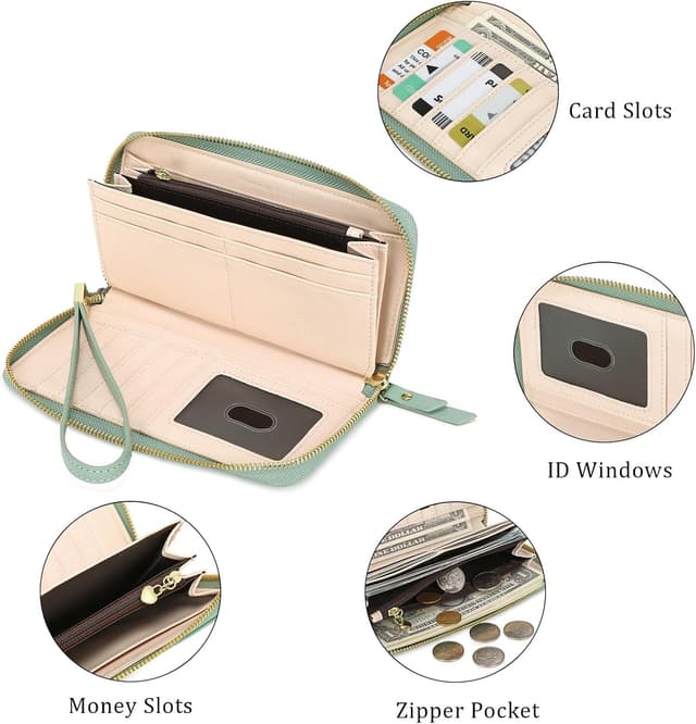 Detalle 2 de Pomelo Best portafogli grande da donna in ecopelle con blocco RFID, zip e cinturino da polso