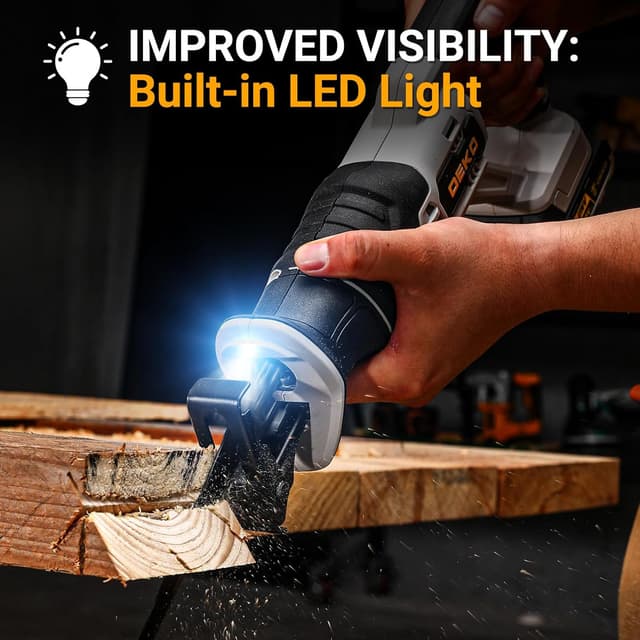 Detalle de DEKOPRO 20V Cordless Reciprocating Saw with 2x2Ah Batteries – 3200 SPM Variable Speed