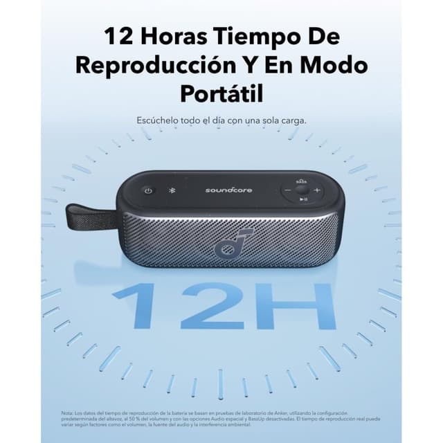 Detalle de Soundcore Motion 100 altavoz inalámbrico resistente al agua azul