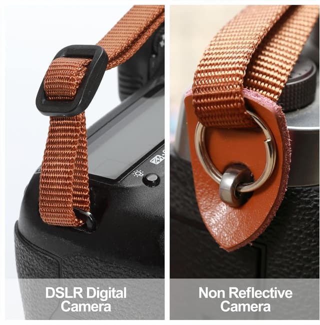 Detalle de Cowhide camera strap 2 inch wide purple flower