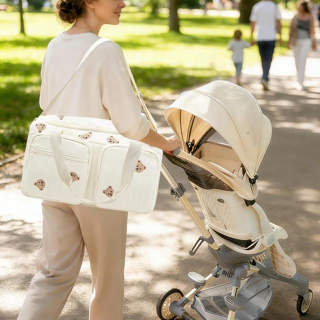 Detalle de PinDaito Large Baby Changing Bag & Hospital Maternity Bag in Cotton with Embroidery
