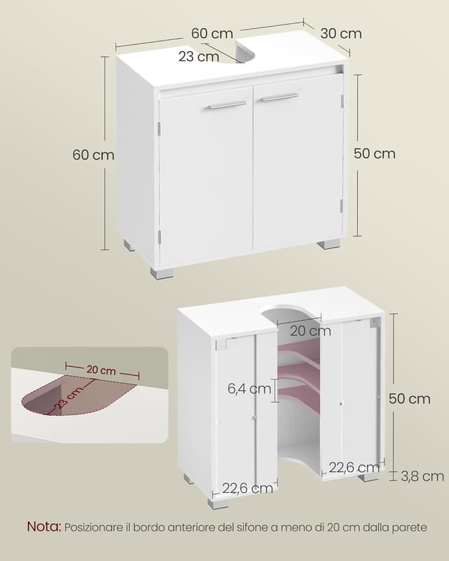 Detalle de VASAGLE Mobile sottolavabo BBK506W01 60 cm