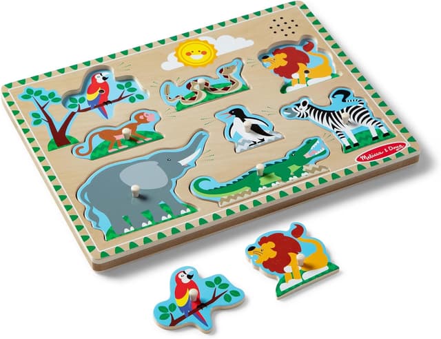 Detalle de Melissa & Doug Puzzle Sonore Animaux Zoo 8 pièces en bois FSC (dès 2 ans)
