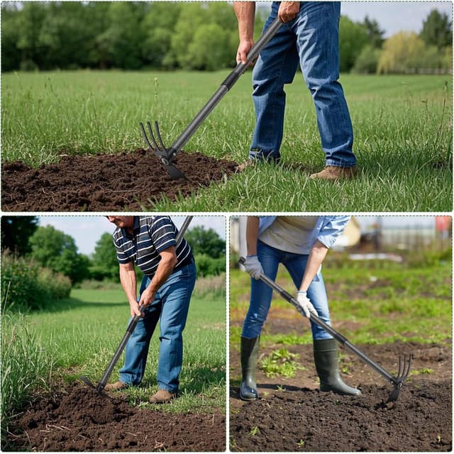 Thumbnail 6 de Harrms Gartenhacke mit Stiel (116 cm) – Multifunktionale Doppelhacke mit 3 Zinken aus Metall