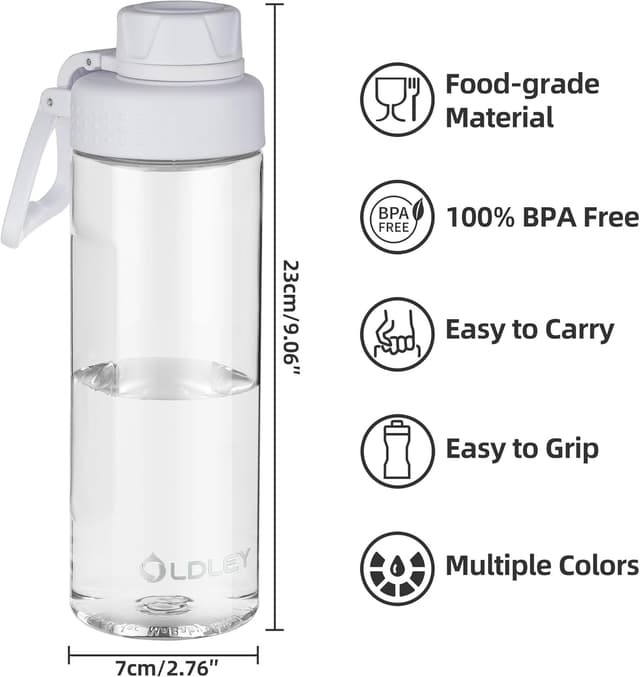 Detalle de OLDLEY 600ml (20oz) BPA-free Tritan clear water bottle with screw lid and carry loop