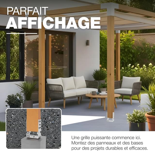 Detalle de GeZu Impex support de poteau en U galvanisé à chaud 141 x 150 mm avec striures pour platines bois