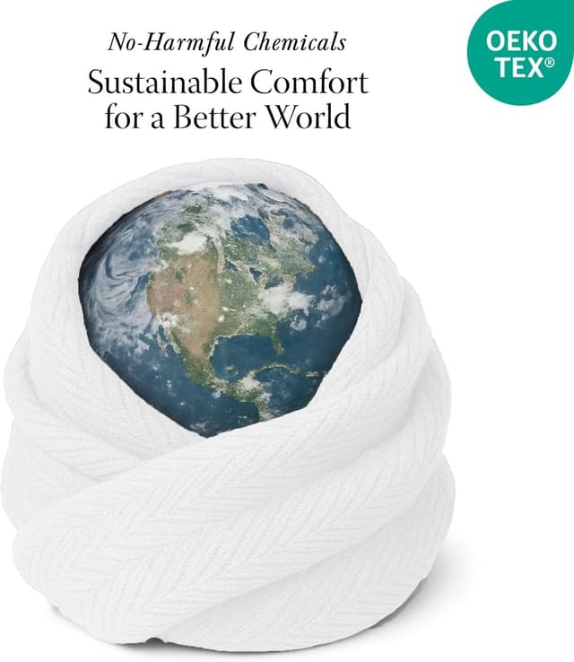 Detalle 2 de Threadmill Luxury Cotton Blanket (Queen) — 100% Cotton Herringbone Throw, White, 90x92 inches