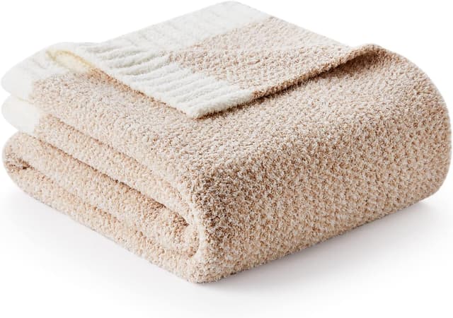 Detalle de Snuggle Sac Heather Beige Microfiber Knit Throw Blanket, Reversible 50x60 inches
