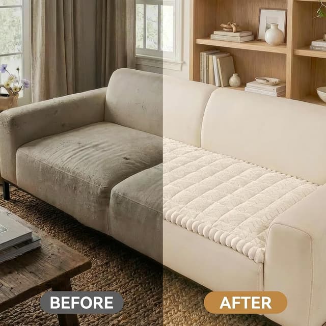 Detalle de Smiry Non-Slip Fuzzy Couch Covers for Dogs (Beige) for 3-Cushion Sofas, Washable Slipcovers