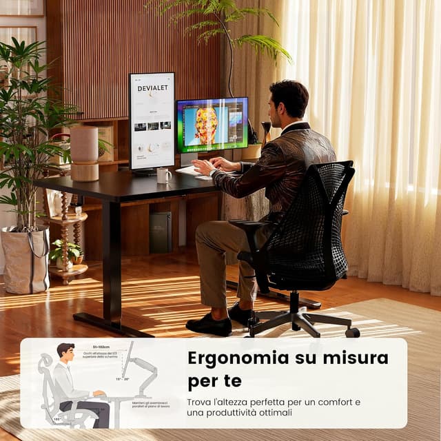 Detalle de ErGear scrivania regolabile in altezza 120 x 60 cm con pannello smart e 4 memorie, tavola splice (nero)