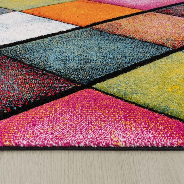 Detalle 2 de TT Home Tapis à poils courts 3D géométrique multicolore pour chambre et salon, 200x290 cm