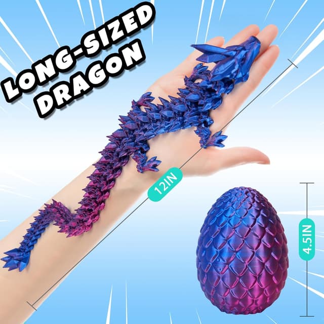 Detalle de YILCER 12" 3D Printed Dragon Egg & Reinforced Dragon Joints (Laser Purple) — drop-proof fidget toy