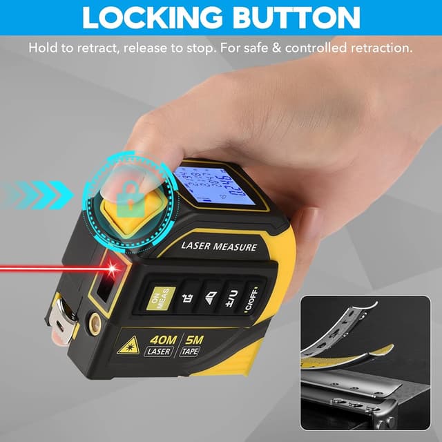 Detalle de 4-in-1 Laser Tape Measure (Class 2) with 40m Laser Distance Meter, 5m Tape, Cross-Line Level & Dual-Axis Angle