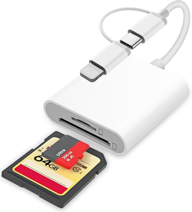 Detalle de Apple MFI zertifizierter SD Kartenleser für iPhone (Lightning) & iPad – SD-/MicroSD-Adapter für Fotos & Videos