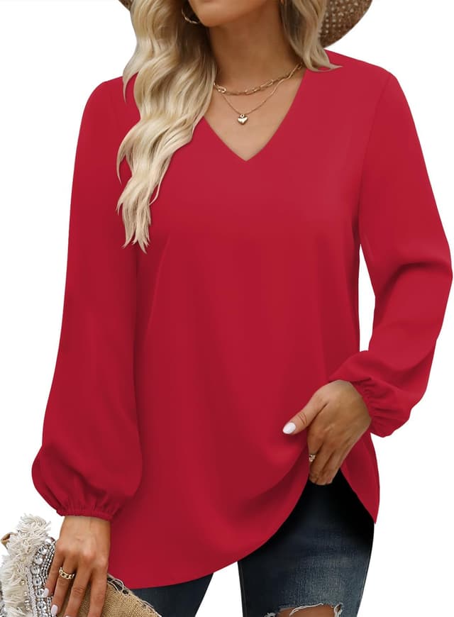 Detalle 2 de CHICZONE women’s V-neck long sleeve shirt — soft, breathable casual blouse
