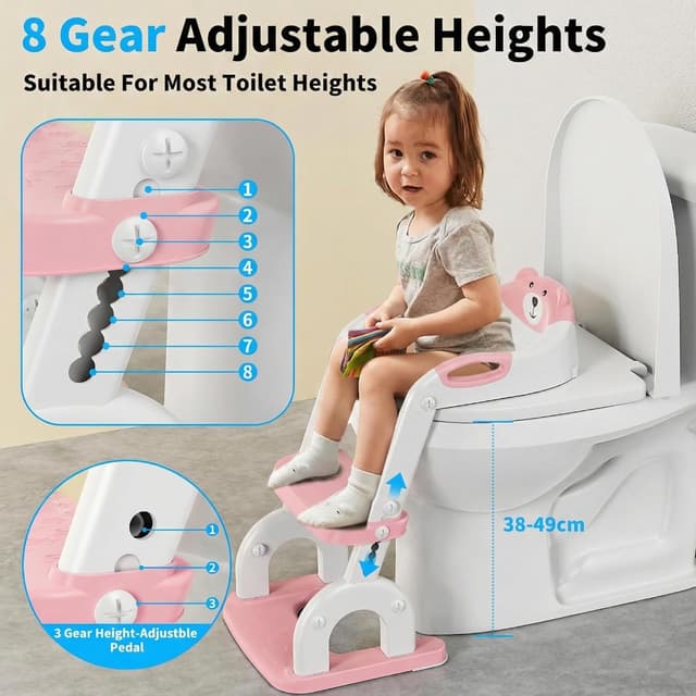 Detalle de Toilettensitz Kinder mit Treppe (2-in-1) – höhenverstellbar für Jungen & Mädchen, Rose Drei Treppe