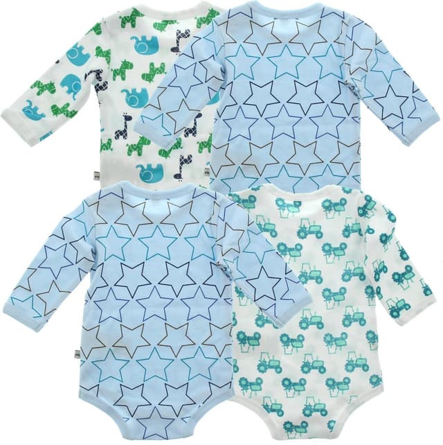 Detalle de Pippi made with love Baby Jungen Langarm-Body mit Aufdruck (4er-Pack), Größe 68 – Formender Body