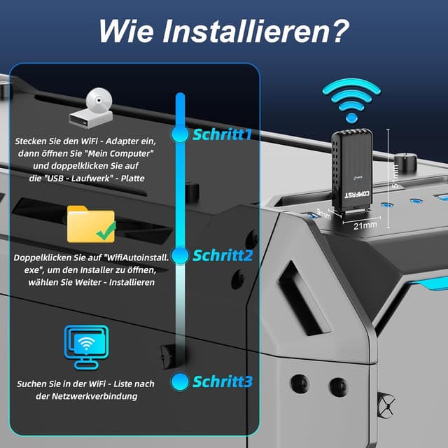 Thumbnail 6 de COMFAST WiFi 6 USB WLAN Stick (Dual Band) mit integrierter Antenne, MU‑MIMO und Bluetooth 5.3 für Windows 10/11
