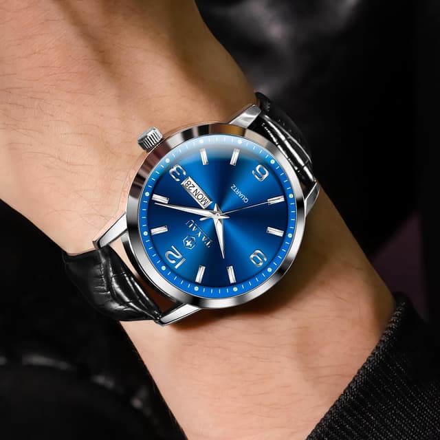 Detalle 2 de Taxau wasserdichte Herren-Gentleman-Uhr mit Datums- und Tagesanzeige, arabischen Ziffern