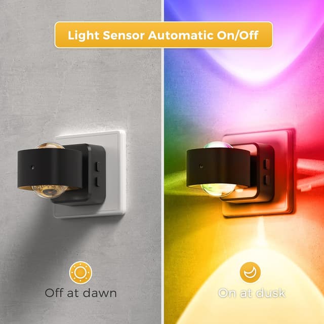 Detalle 2 de LOHAS-LED Nachtlicht-Steckdose mit Dämmerungssensor, 180° Drehstecker und RGB/Amber Lichtszenen