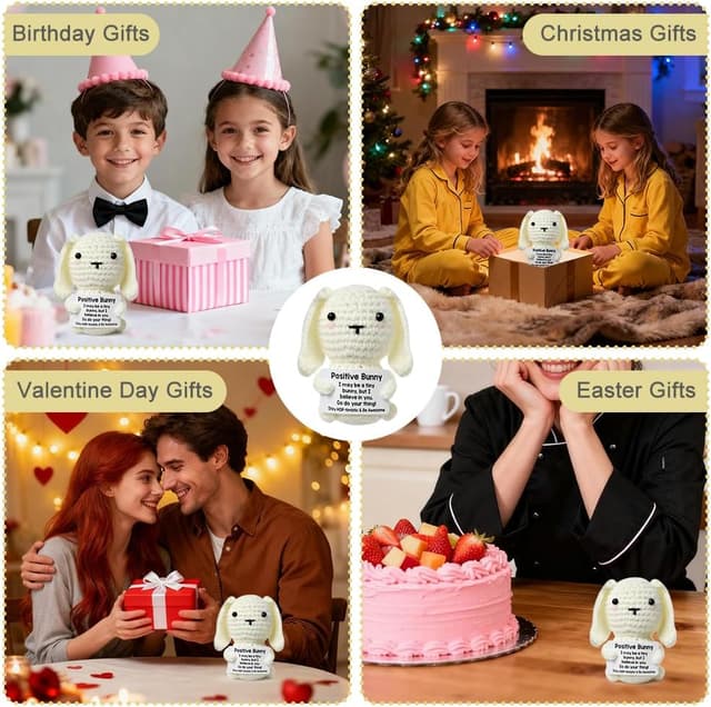 Thumbnail 6 de Aolso Pocket Hug Coniglio Positivo in mini bambola lavorata a maglia con biglietto e moneta